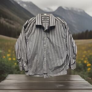 English Laundry Shirt Mens XL Stripe Paisley Dress Button Flip Cuffs Purple Gray